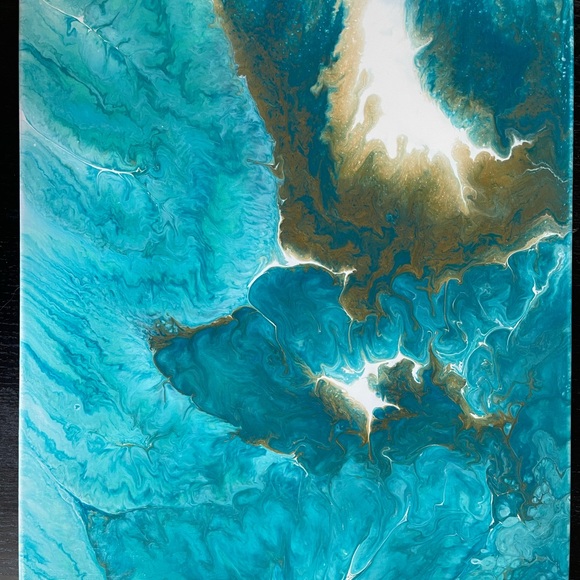 Turquoise Heaven - Coastal Fluid Art painting 16x20 - Picture 2 of 9